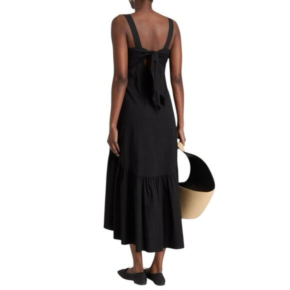 Theory Linen Blend Midi Ruffle Hem Dress Black Sz Small Resort Vacation Classic - Picture 2 of 16